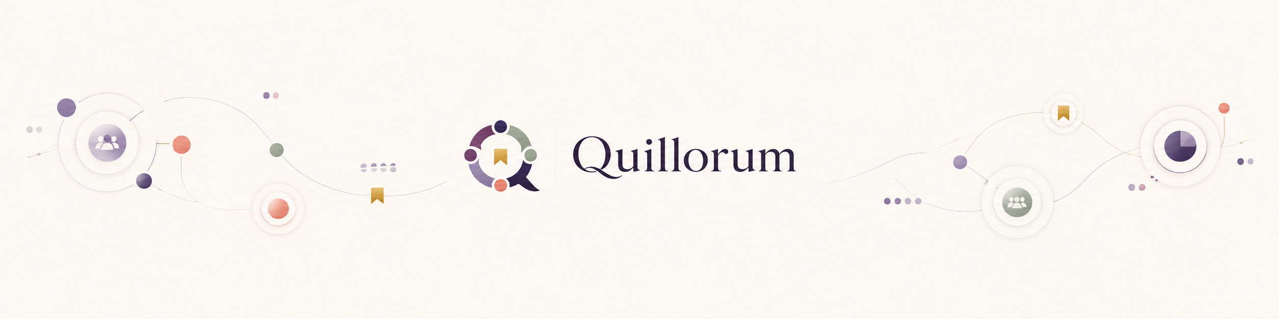 Quillorum collaboration network connecting readers, feedback, and insights.